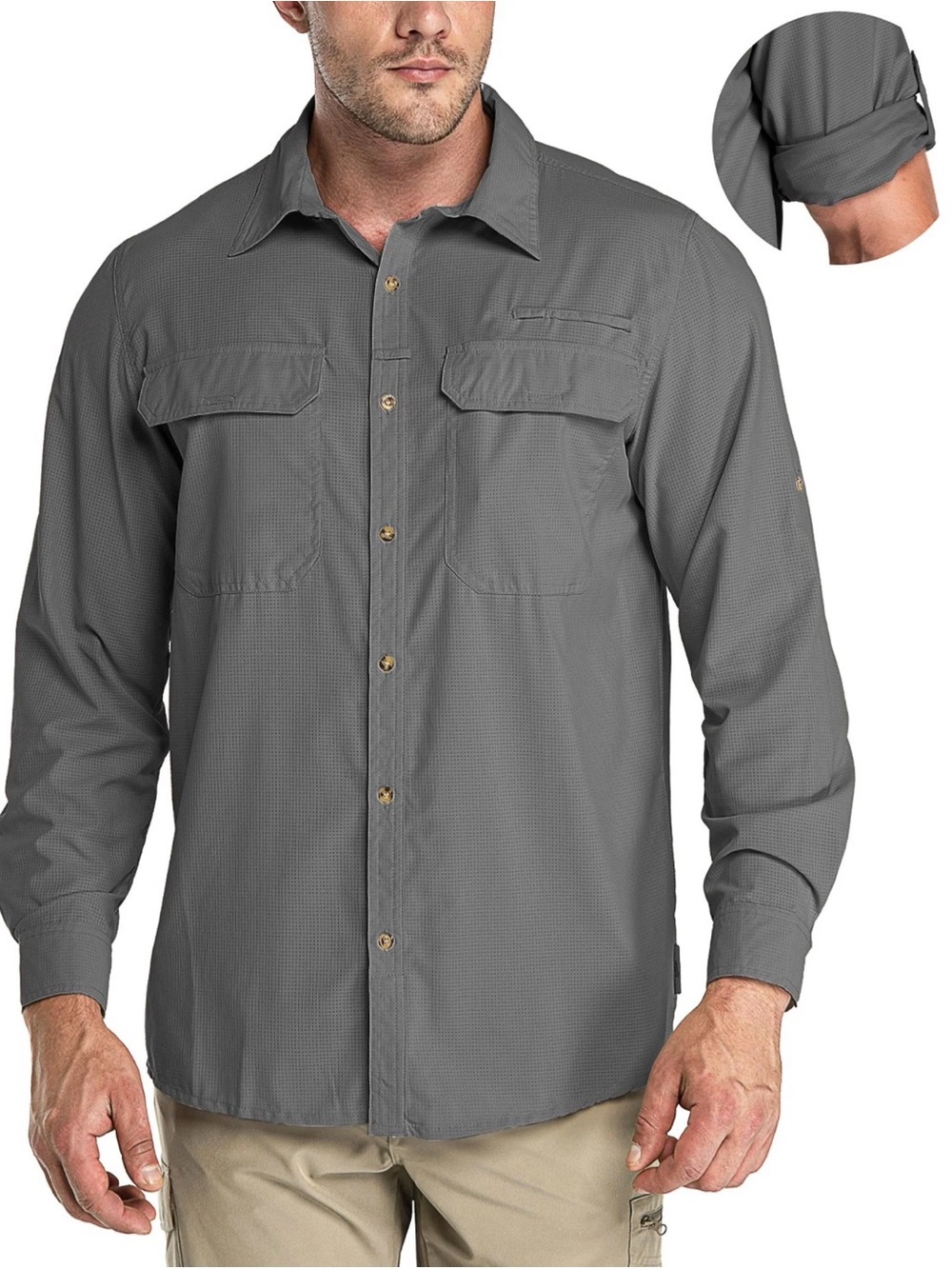 Men's 33,000 ft Long Sleeve Gray Button-Down Utility Shirt - Size L
